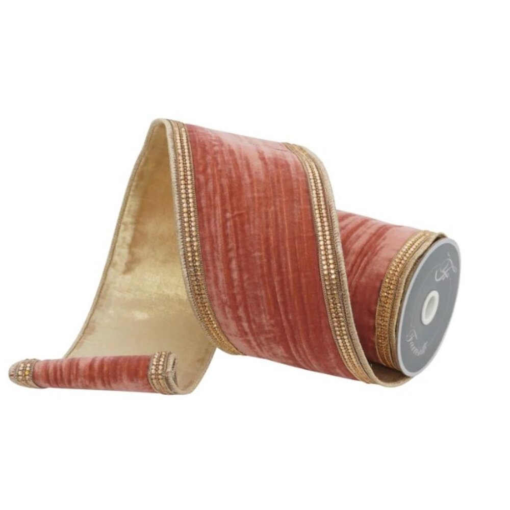 Farrisilk Coral Distressed Diamond Christmas Ribbon 4" x 5Y NEW